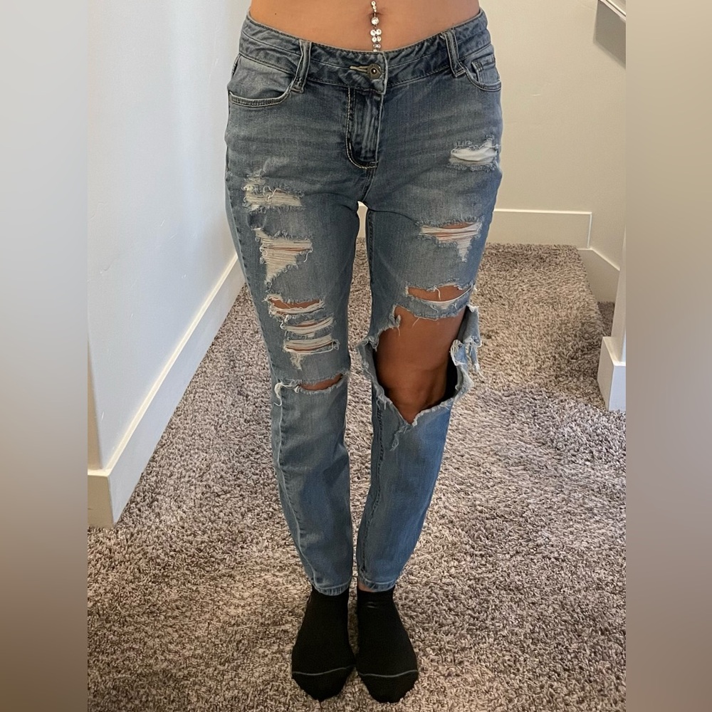 Blue Spice Jeans Women’s Junior’s Medium Wash Distressed Size 5